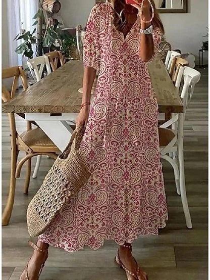 Morvellia Maxi Dress V-Neck Flowy Design Boho Style