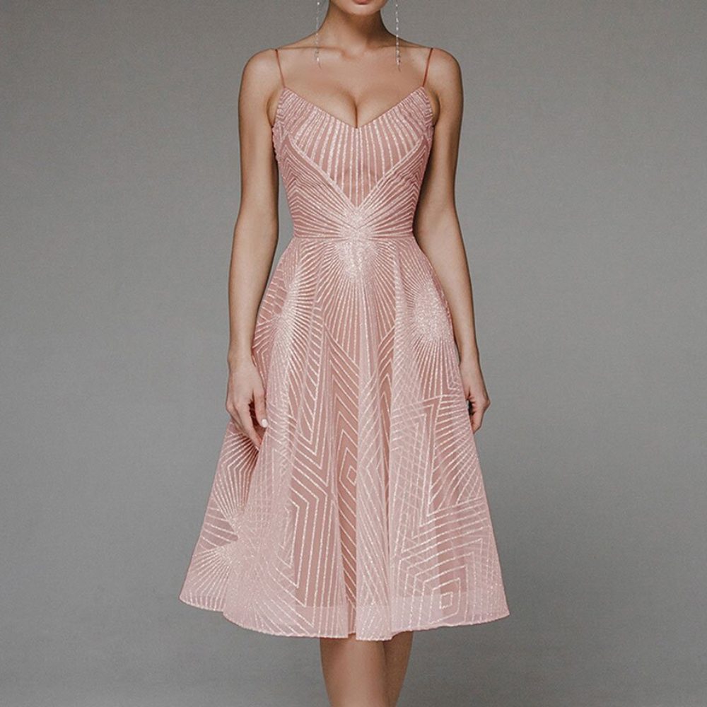 Morvellia Women's Open Back Dress Geometric Pattern