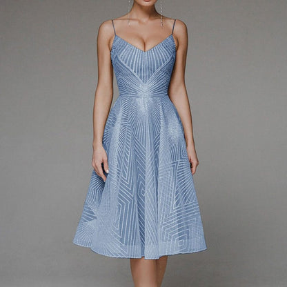 Morvellia Women's Open Back Dress Geometric Pattern