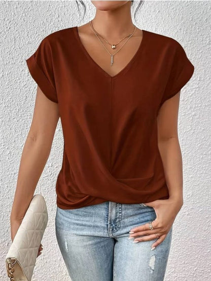 Morvellia Women's V-Neck Blouse Draped Style