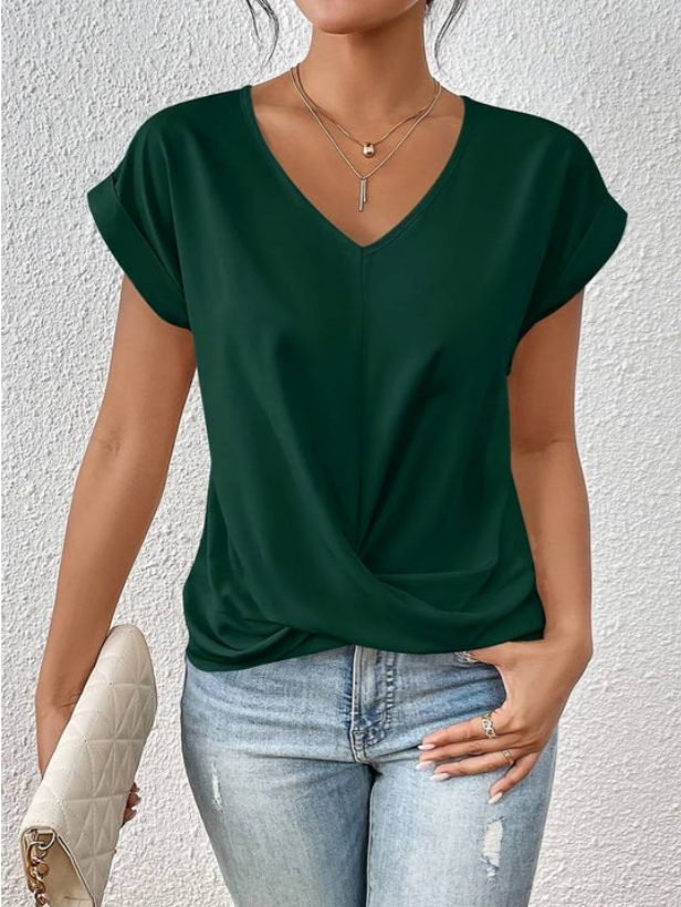 Morvellia Women's V-Neck Blouse Draped Style