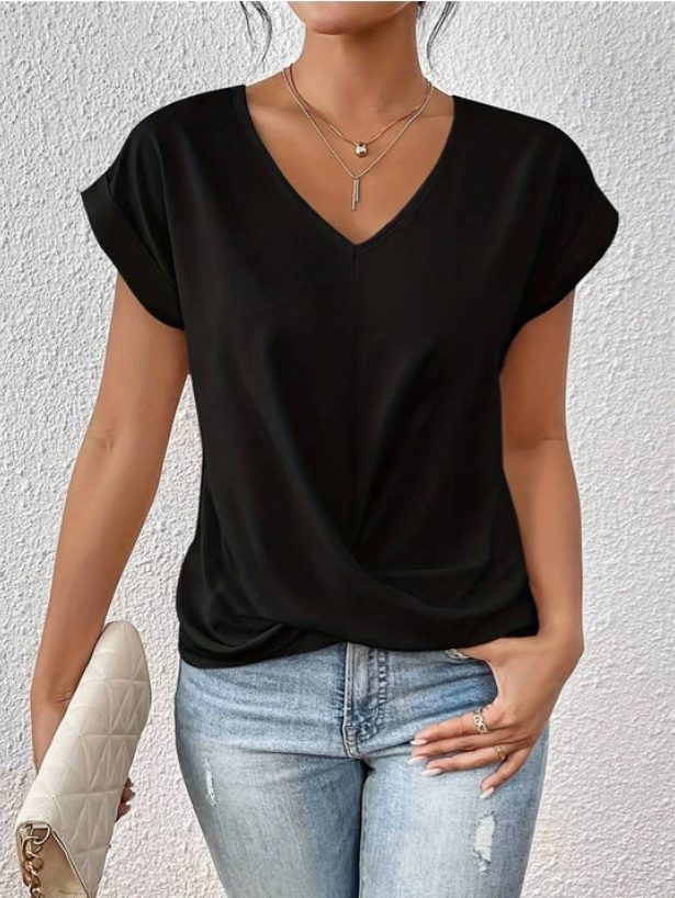 Morvellia Women's V-Neck Blouse Draped Style